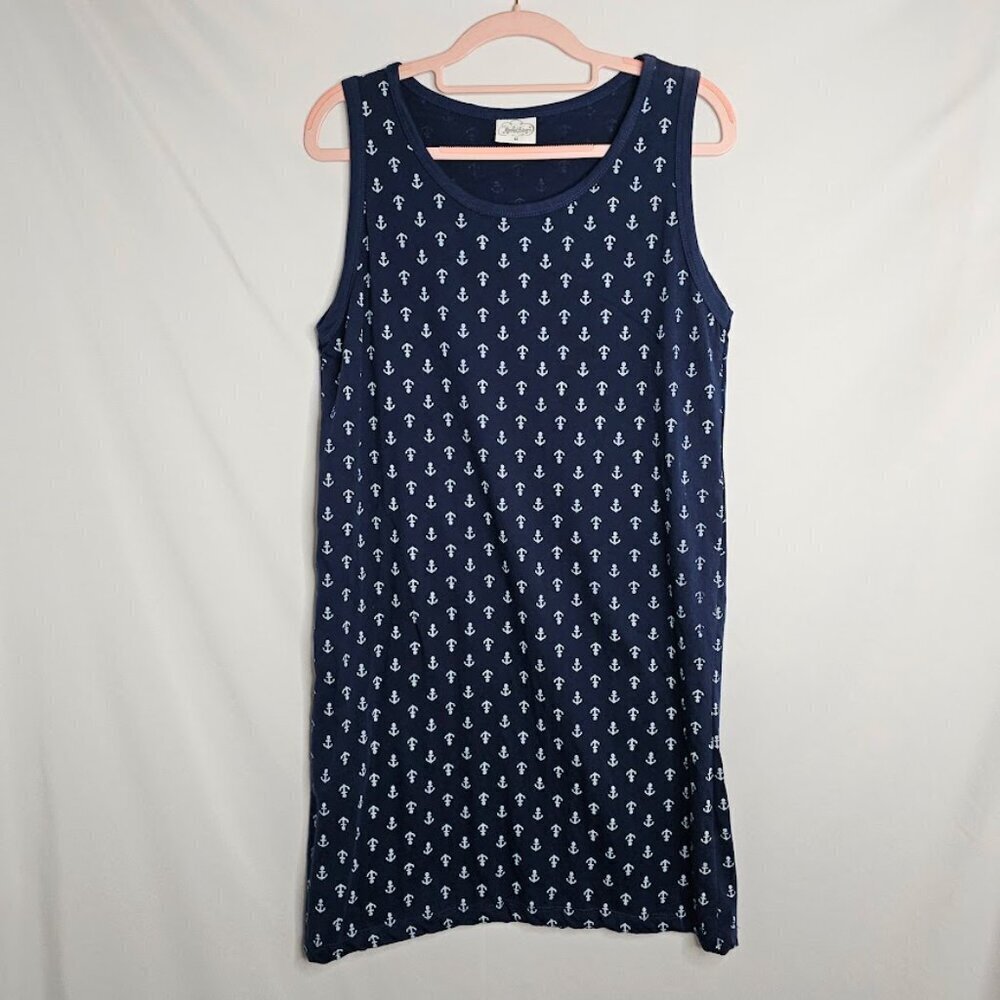 MASTRO BIANCO Tank Dress NAVY BLUE WHITE ANCHORS size M Coastal Beachy Nautical - Picture 2 of 5